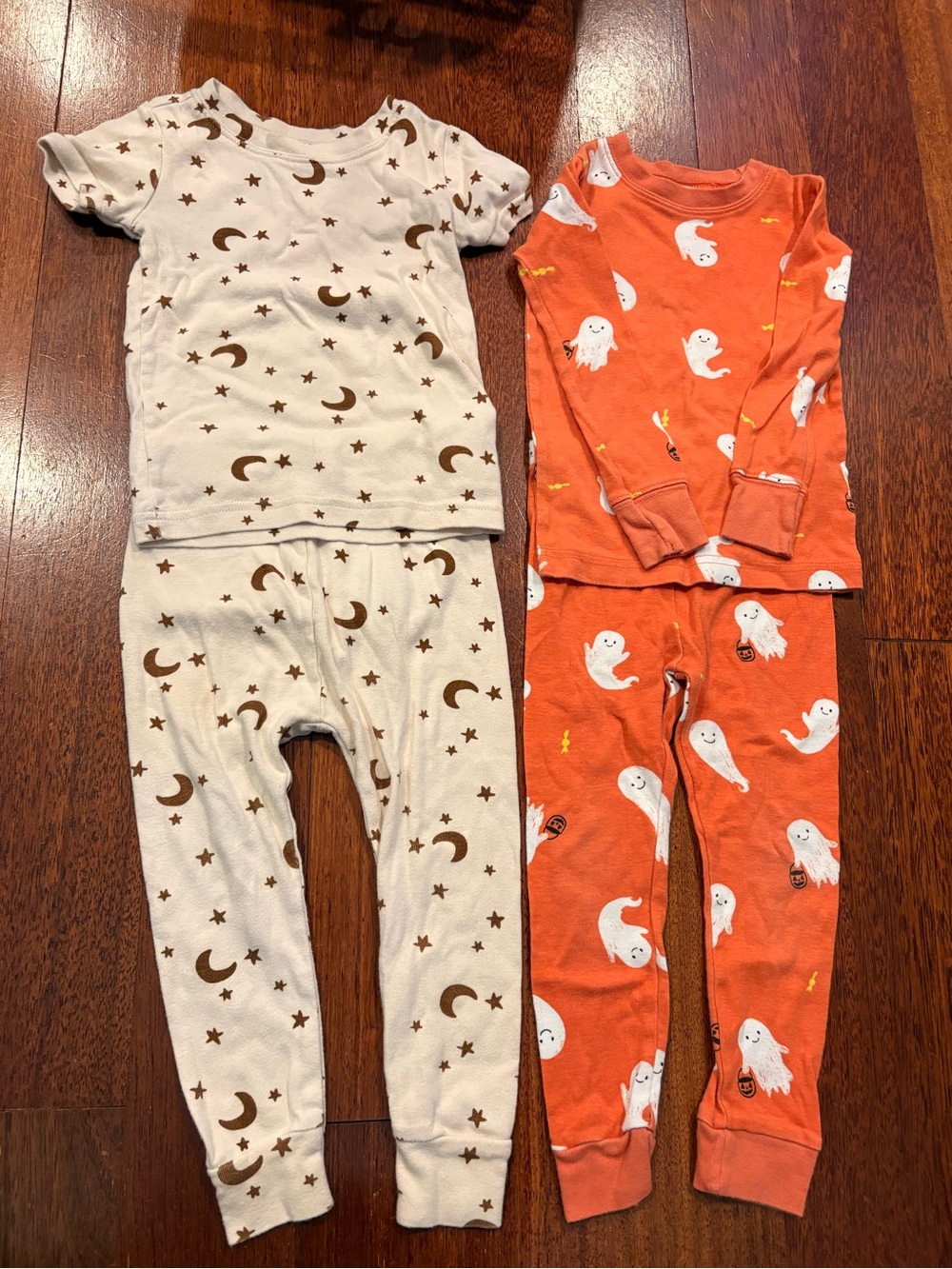 Kids Cotton Pajama Set - Orange Ghost & Cream Moon Prints